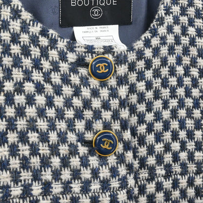 Chanel 1995 Single Breasted Collarless Jacket Navy #42