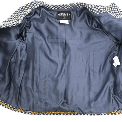 Chanel 1995 Single Breasted Collarless Jacket Navy #42