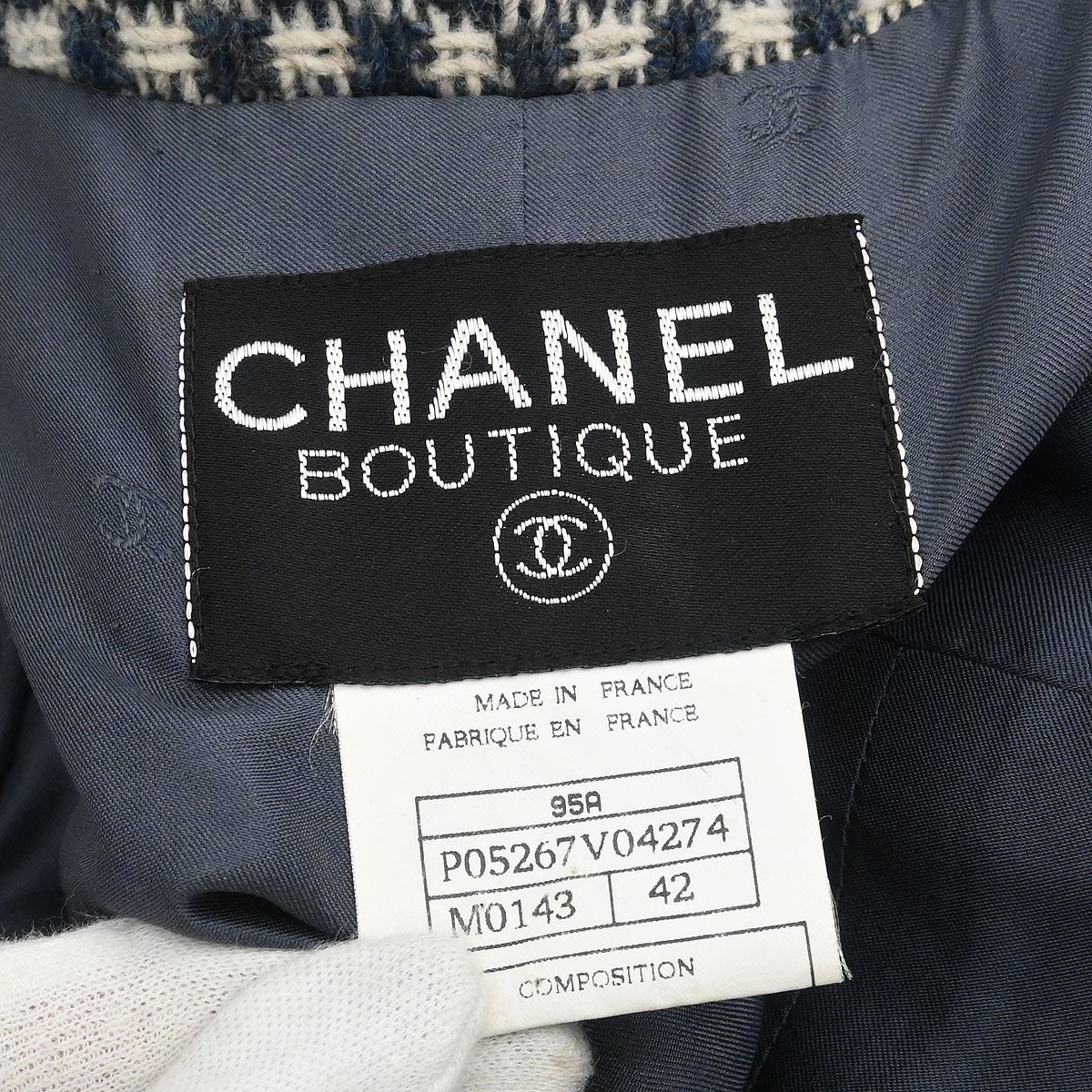 Chanel 1995 Single Breasted Collarless Jacket Navy #42