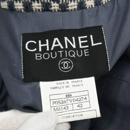 Chanel 1995 Single Breasted Collarless Jacket Navy #42