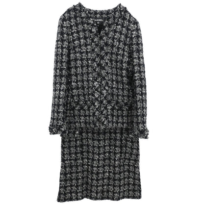 Chanel 2017 Tweed Setup Suit Jacket Skirt Black #38