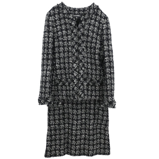 Chanel 2017 Tweed Setup Suit Jacket Skirt Black #38