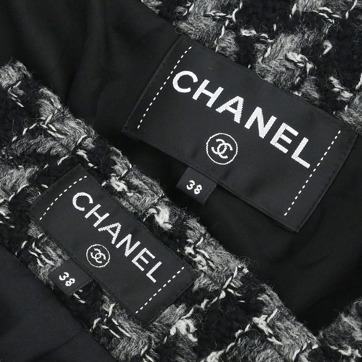 Chanel 2017 Tweed Setup Suit Jacket Skirt Black #38