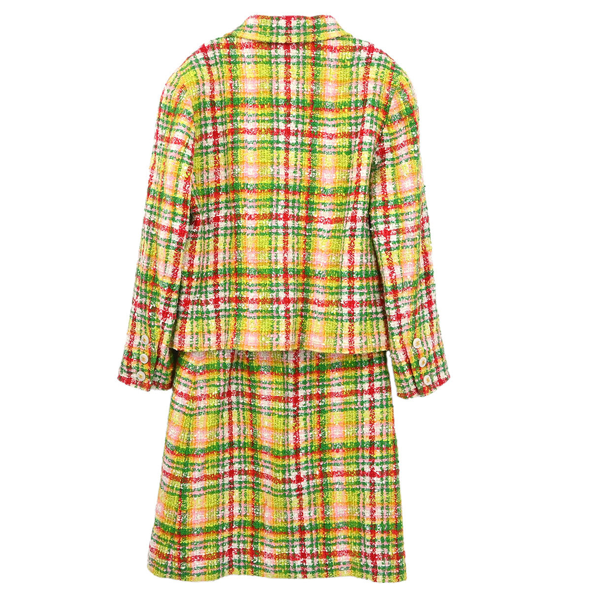 Chanel 1997 Setup Suit Jacket Skirt Tweed Yellow-green #40