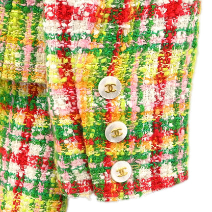 Chanel 1997 Setup Suit Jacket Skirt Tweed Yellow-green #40
