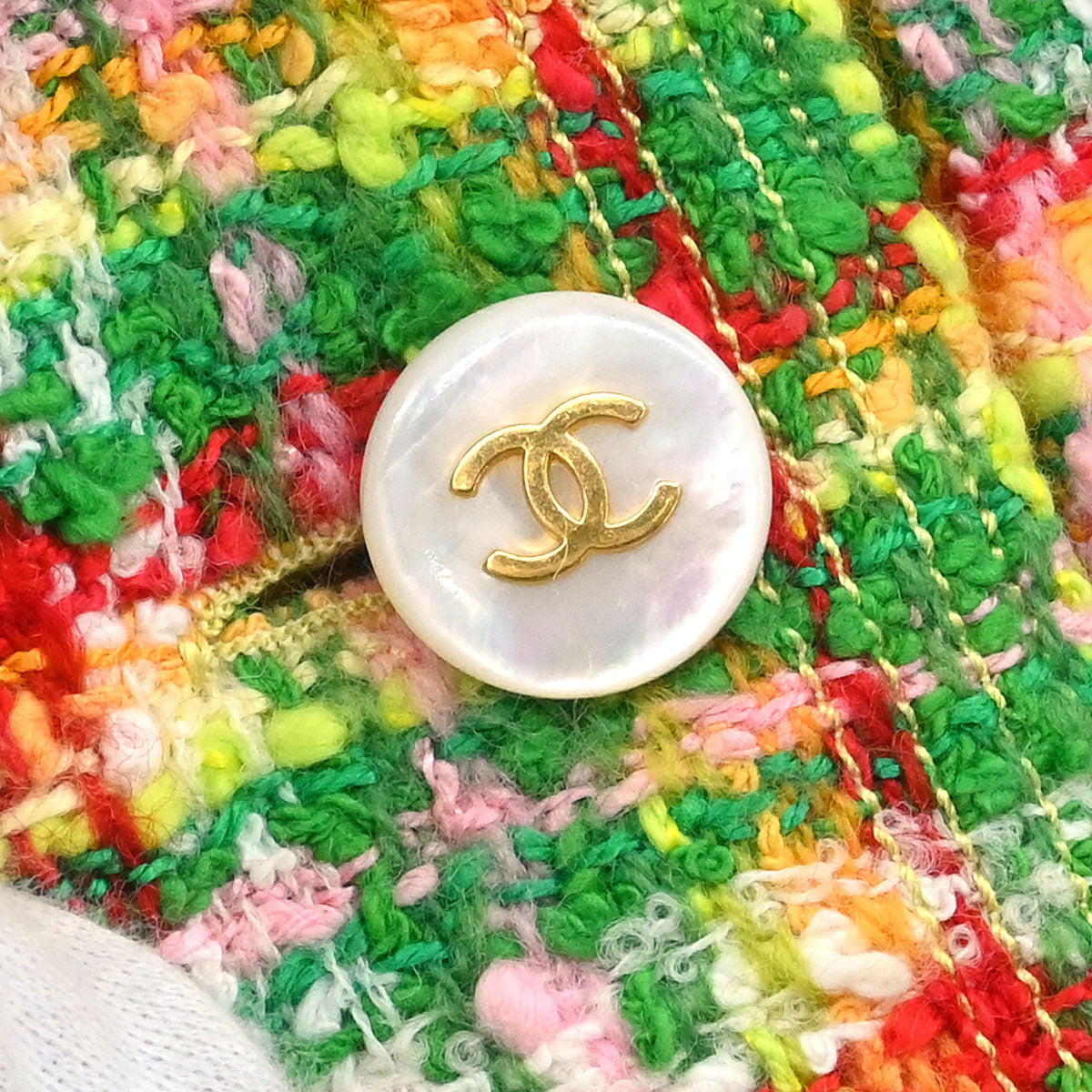 Chanel 1997 Setup Suit Jacket Skirt Tweed Yellow-green #40