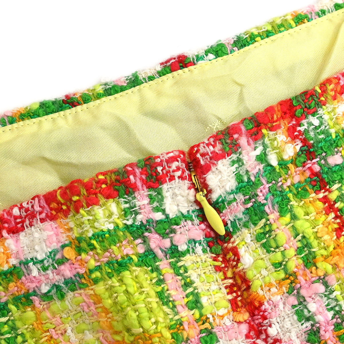 Chanel 1997 Setup Suit Jacket Skirt Tweed Yellow-green #40
