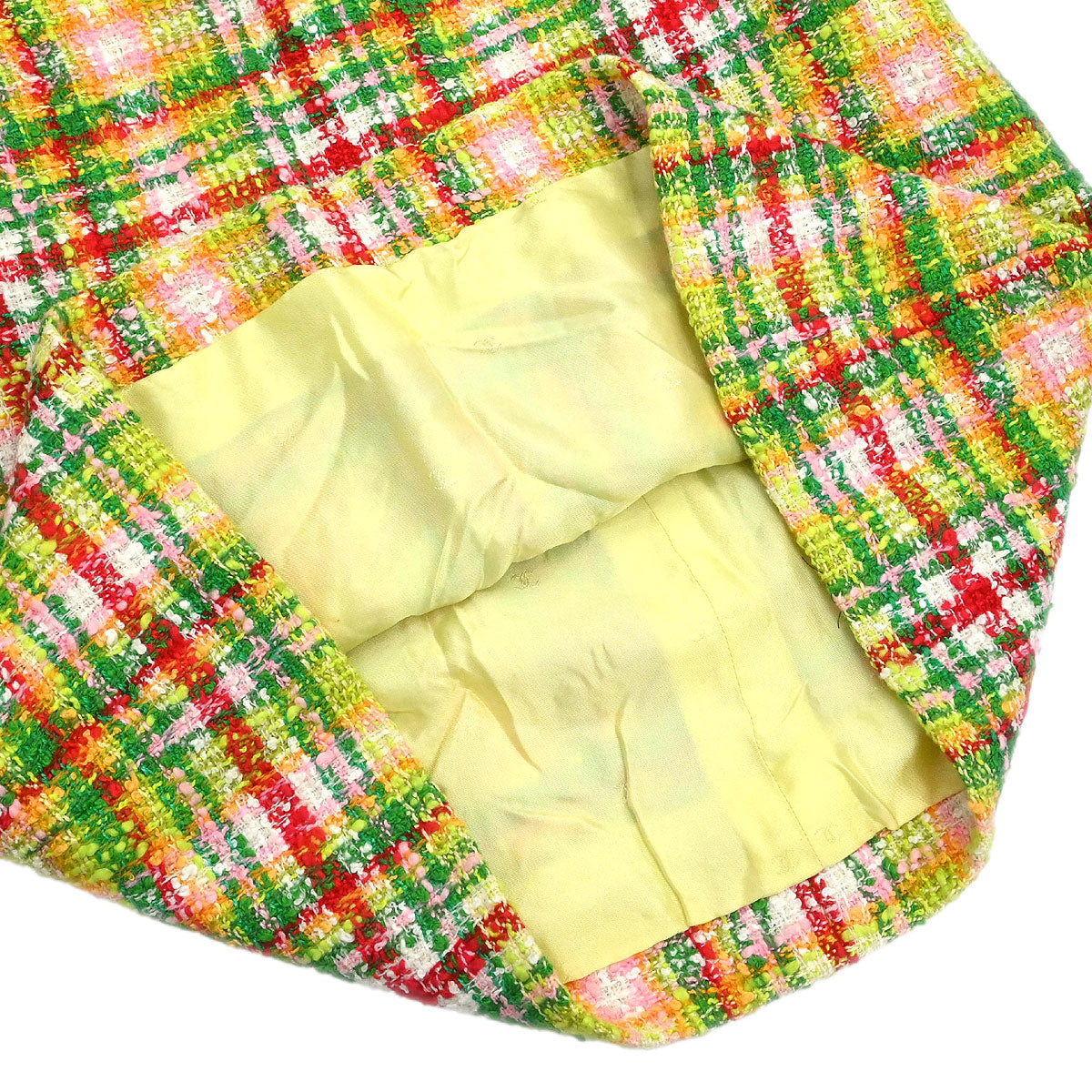 Chanel 1997 Setup Suit Jacket Skirt Tweed Yellow-green #40