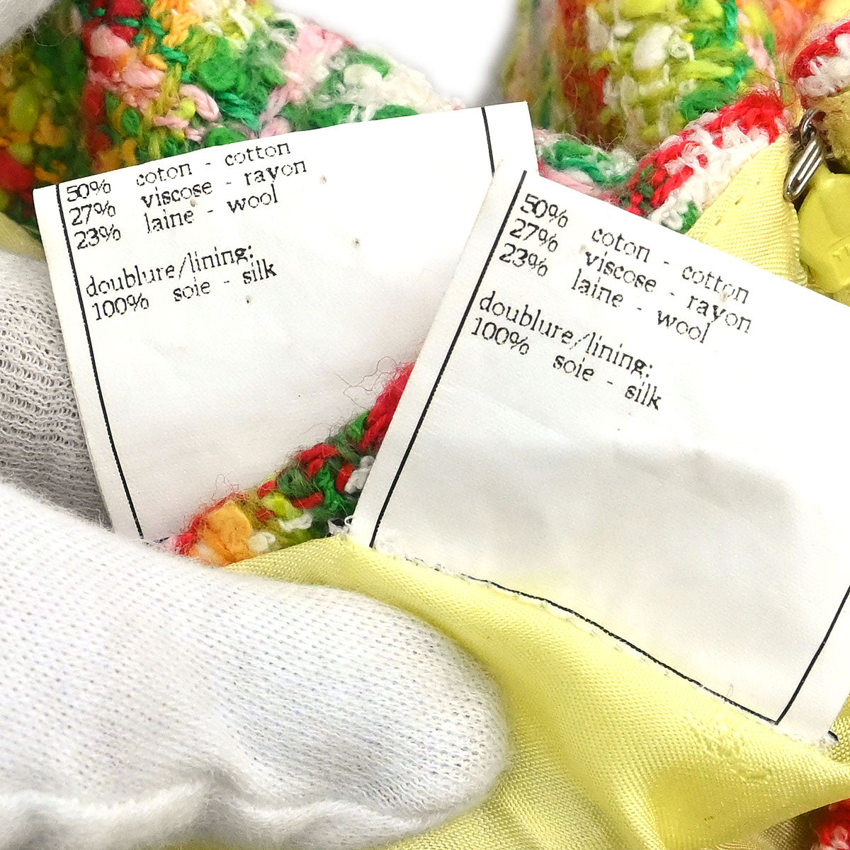 Chanel 1997 Setup Suit Jacket Skirt Tweed Yellow-green #40