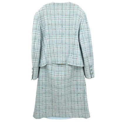 Chanel 1997 Setup Suit Jacket Skirt Tweed Light Blue #44