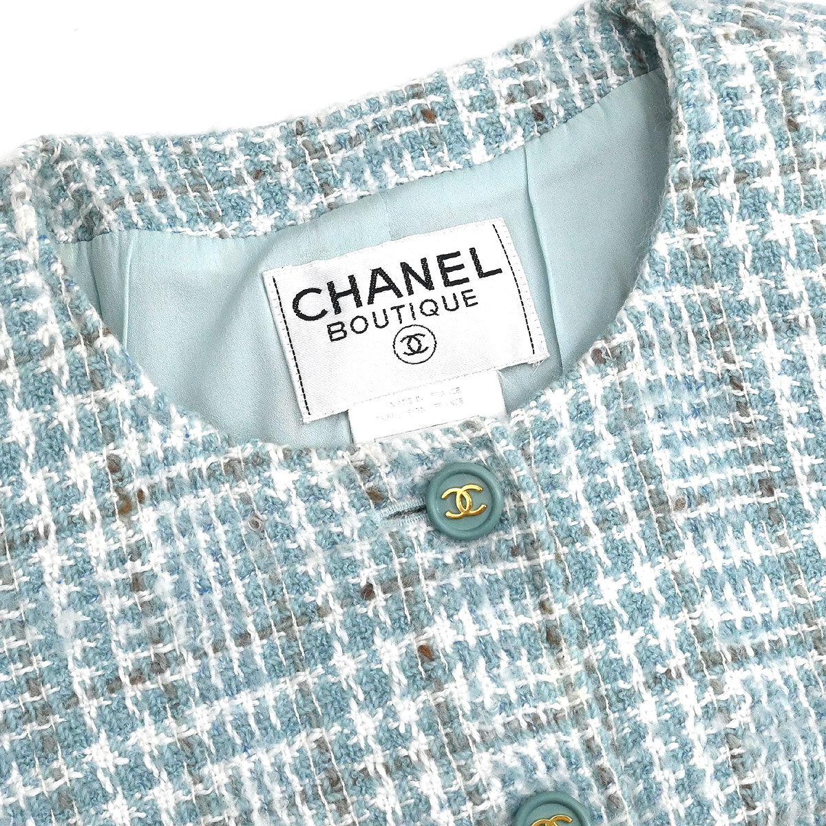 Chanel 1997 Setup Suit Jacket Skirt Tweed Light Blue #44