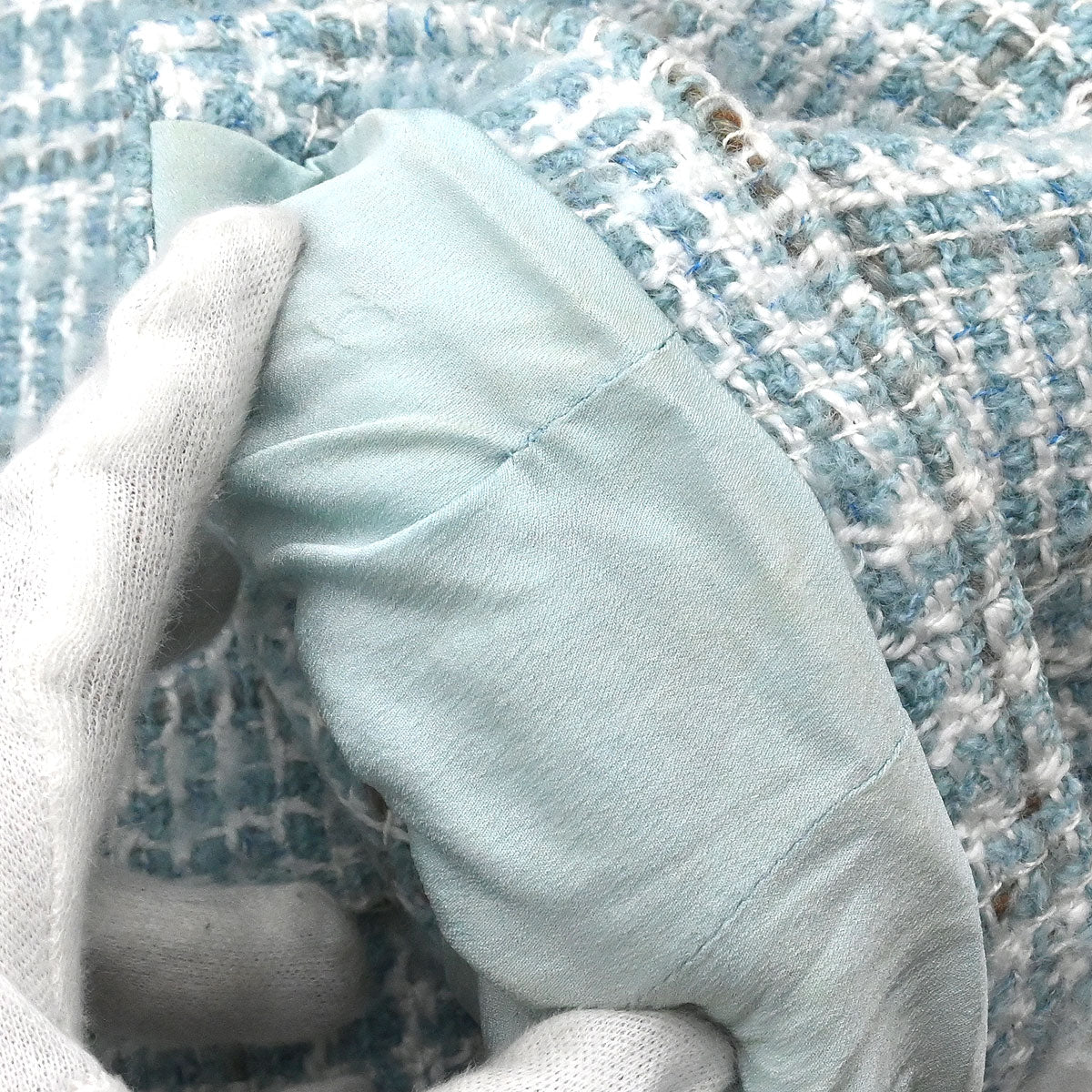 Chanel 1997 Setup Suit Jacket Skirt Tweed Light Blue #44