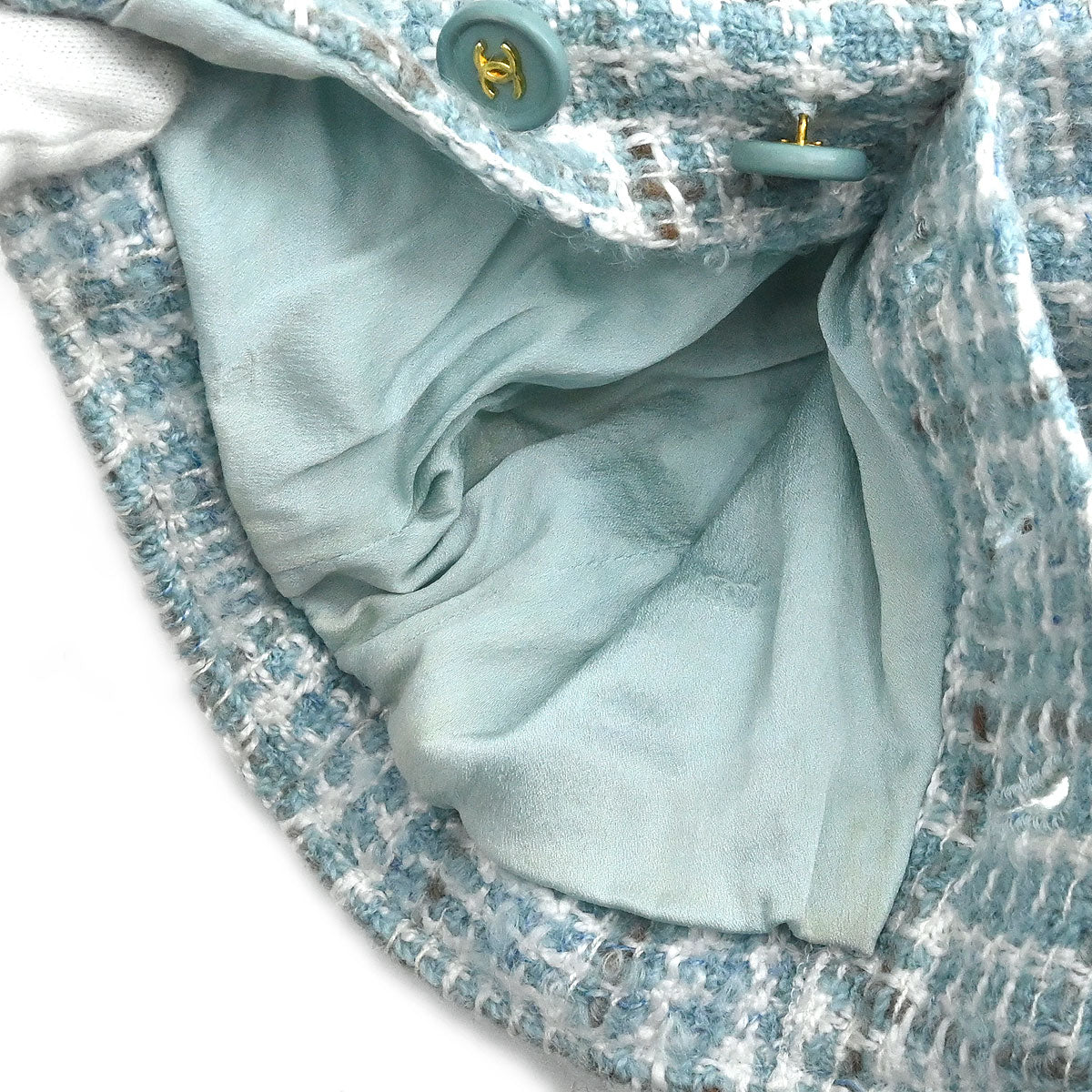 Chanel 1997 Setup Suit Jacket Skirt Tweed Light Blue #44