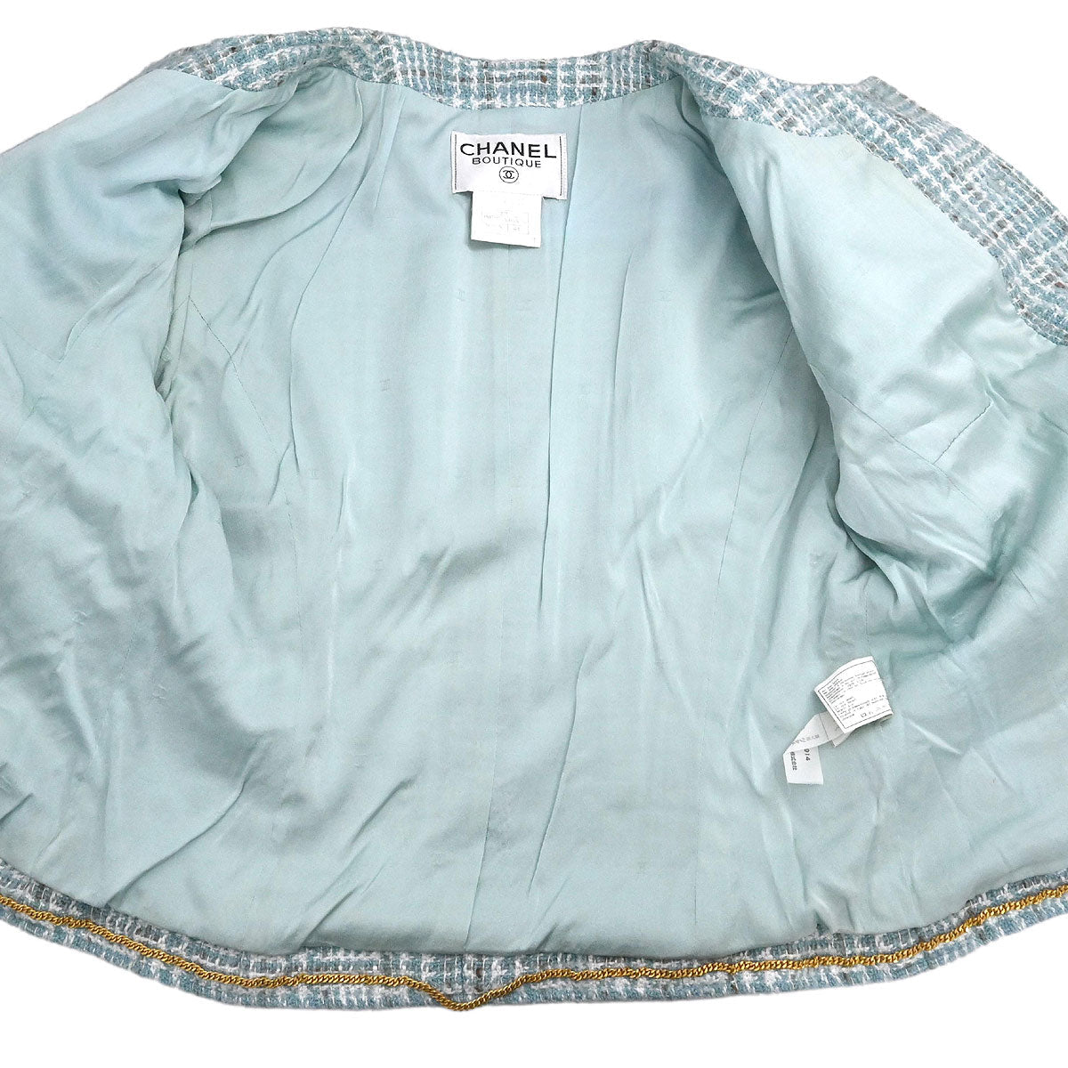 Chanel 1997 Setup Suit Jacket Skirt Tweed Light Blue #44