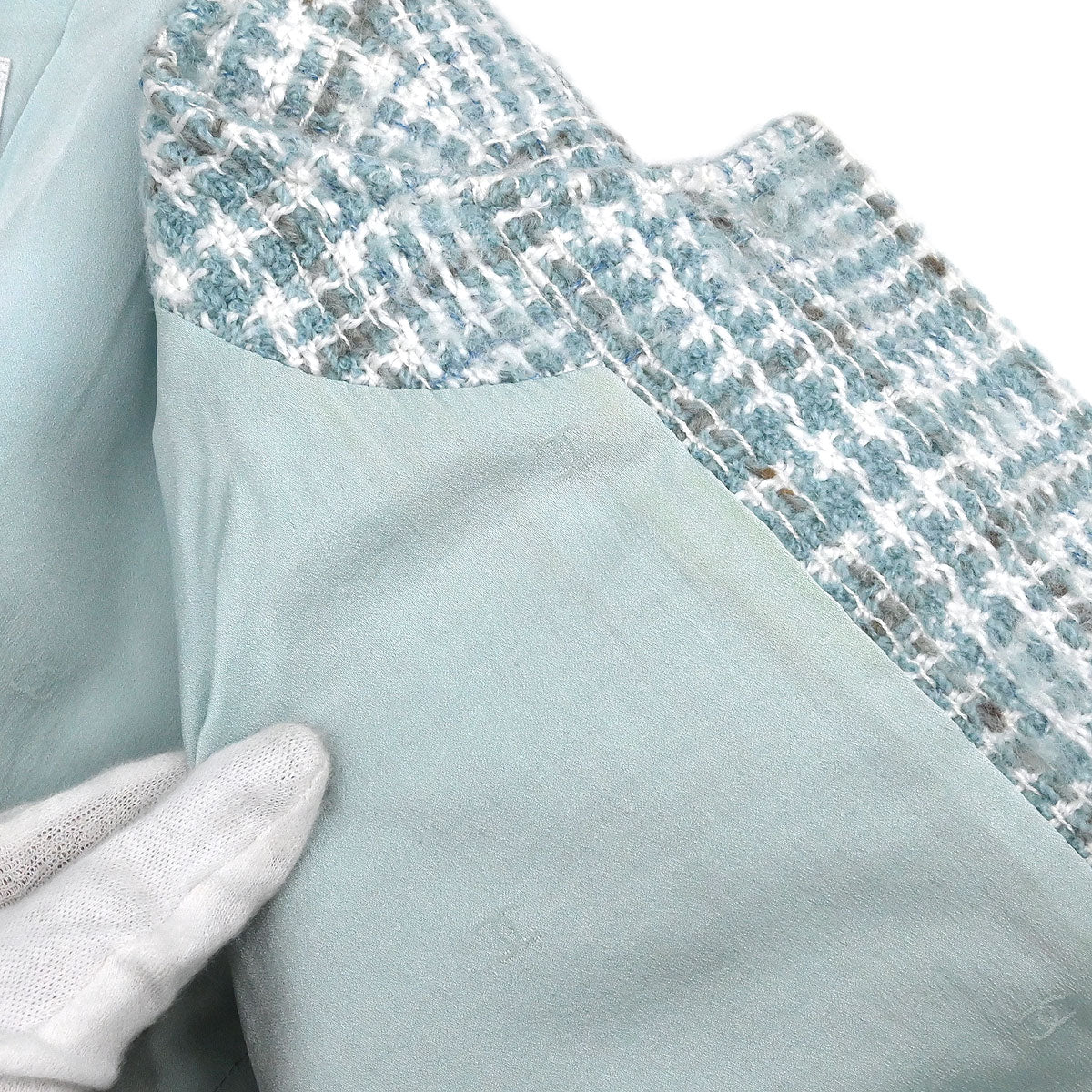 Chanel 1997 Setup Suit Jacket Skirt Tweed Light Blue #44