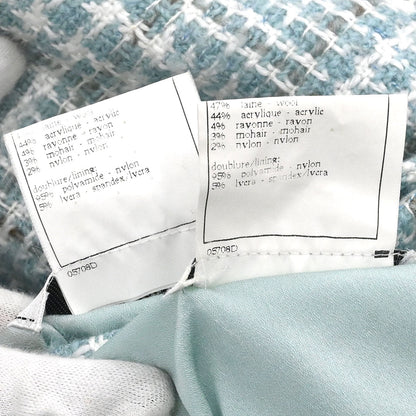 Chanel 1997 Setup Suit Jacket Skirt Tweed Light Blue #44