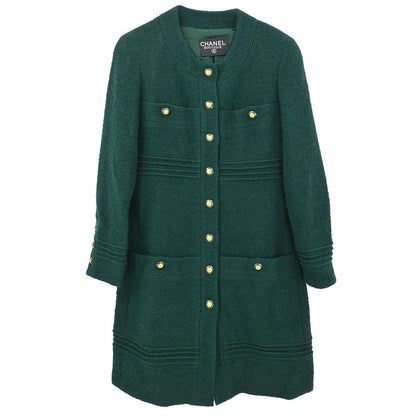 Chanel Single Breasted Collarless Coat Green