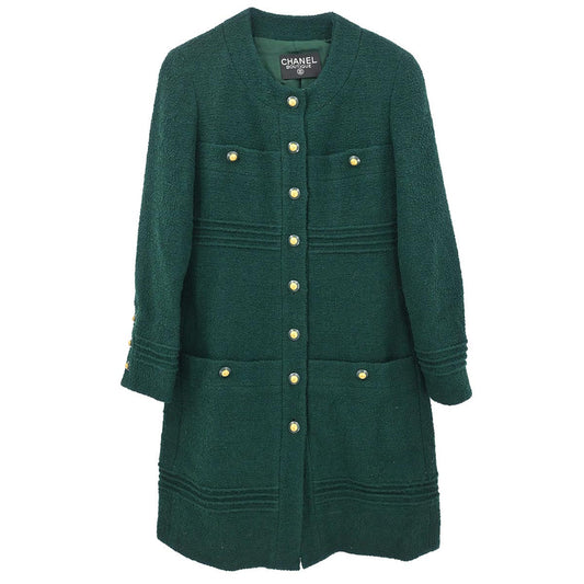 Chanel Single Breasted Collarless Coat Green
