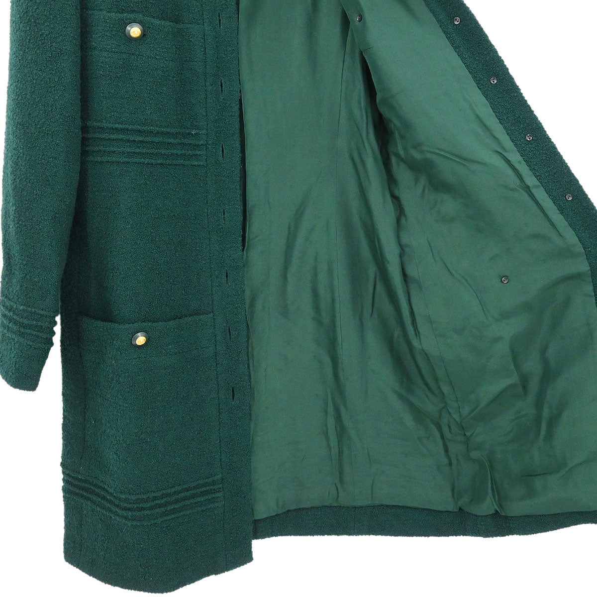 Chanel Single Breasted Collarless Coat Green