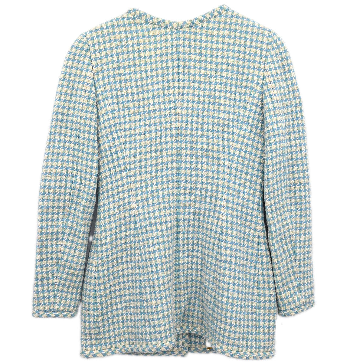 Chanel Single Breasted Collarless Tweed Jacket Light Blue