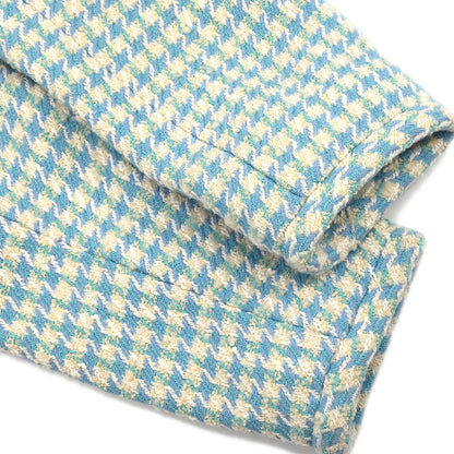 Chanel Single Breasted Collarless Tweed Jacket Light Blue