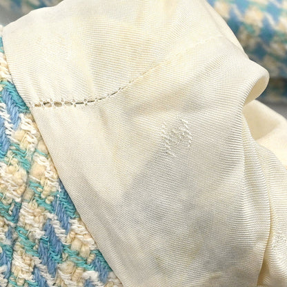 Chanel Single Breasted Collarless Tweed Jacket Light Blue