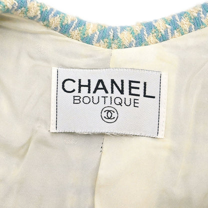 Chanel Single Breasted Collarless Tweed Jacket Light Blue