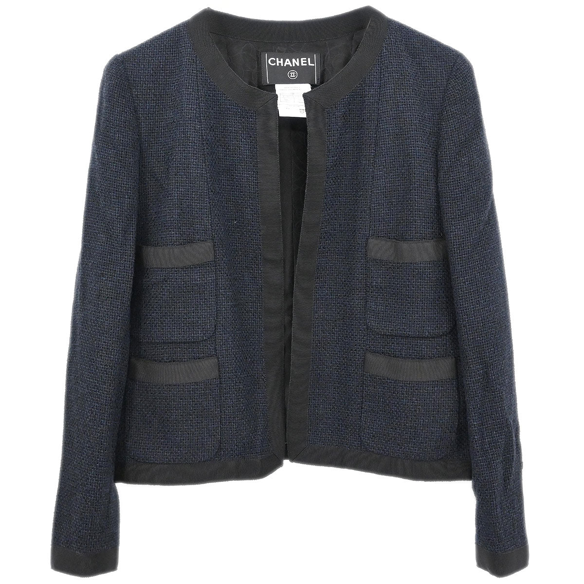 Chanel 2002 Single Breasted Collarless Jacket Navy #38