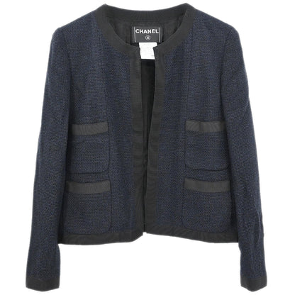 Chanel 2002 Single Breasted Collarless Jacket Navy #38