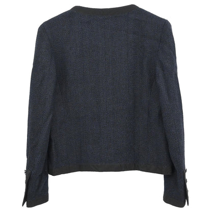 Chanel 2002 Single Breasted Collarless Jacket Navy #38