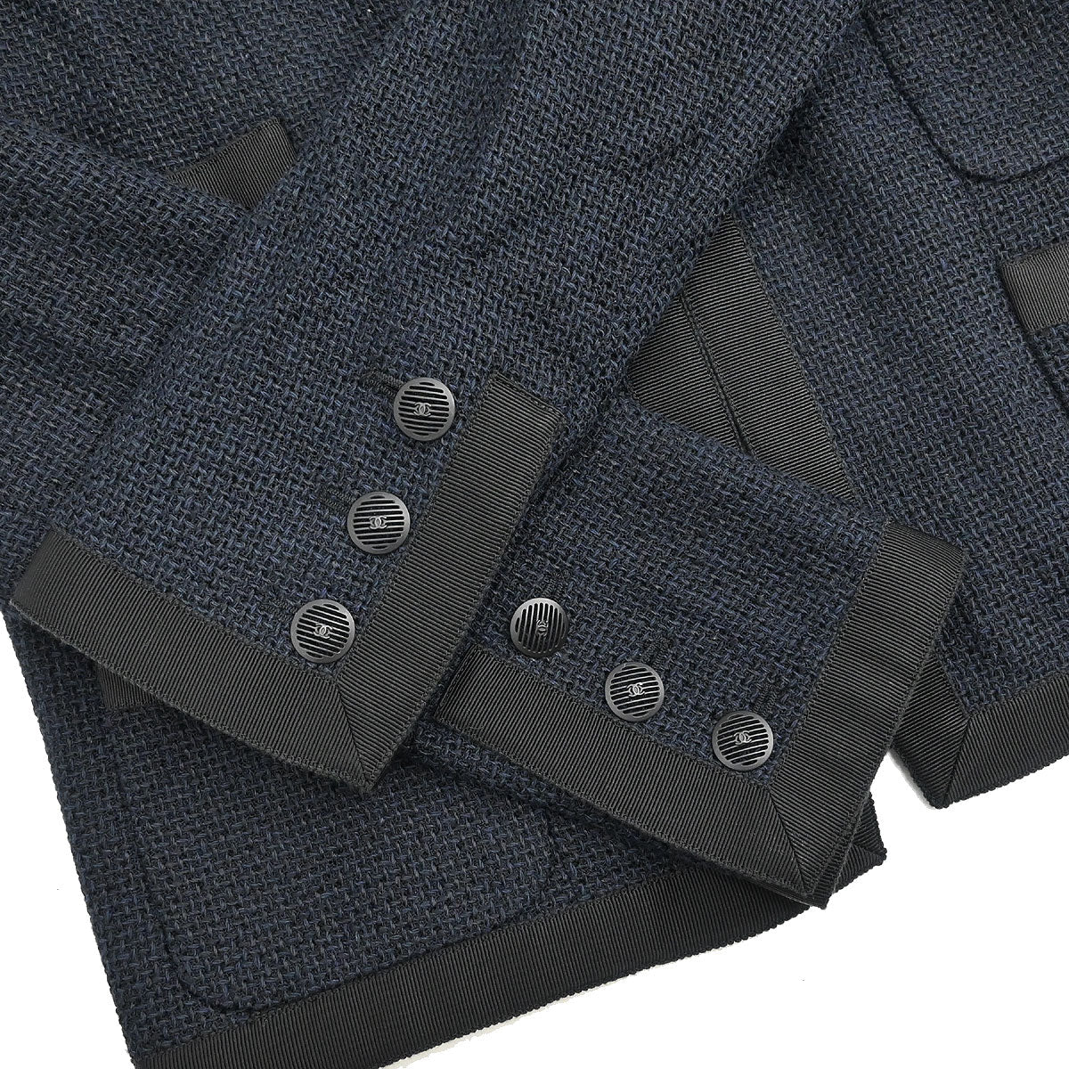 Chanel 2002 Single Breasted Collarless Jacket Navy #38