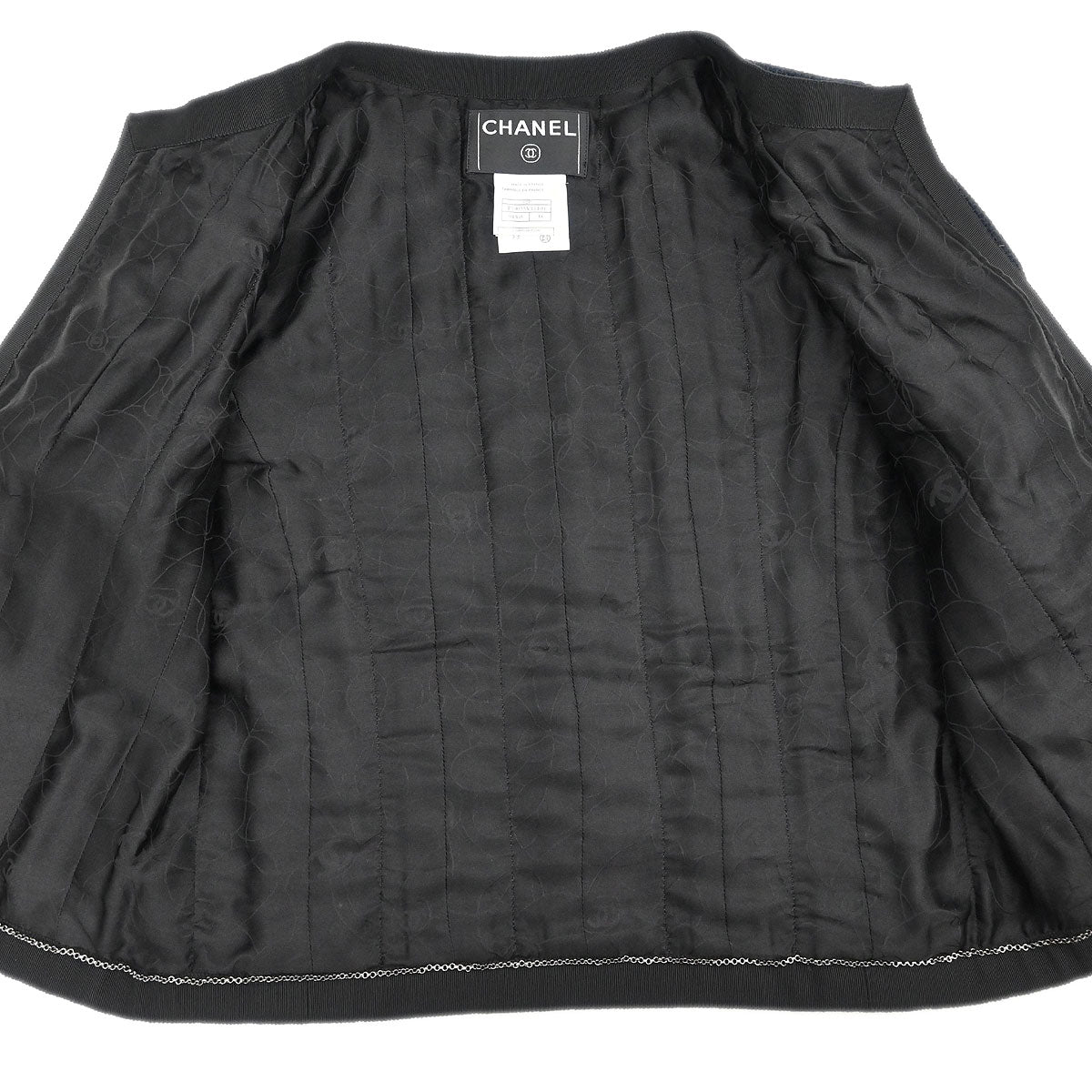 Chanel 2002 Single Breasted Collarless Jacket Navy #38