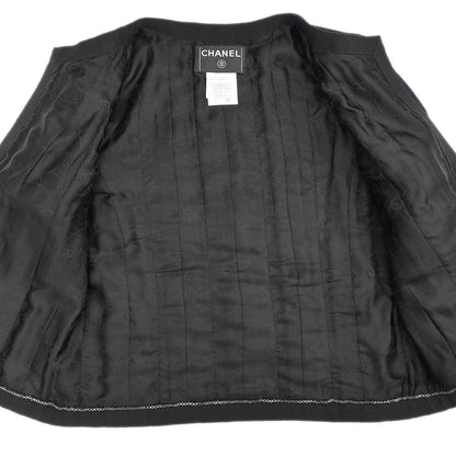 Chanel 2002 Single Breasted Collarless Jacket Navy #38