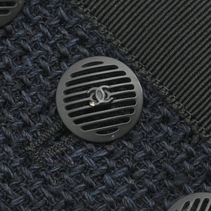 Chanel 2002 Single Breasted Collarless Jacket Navy #38