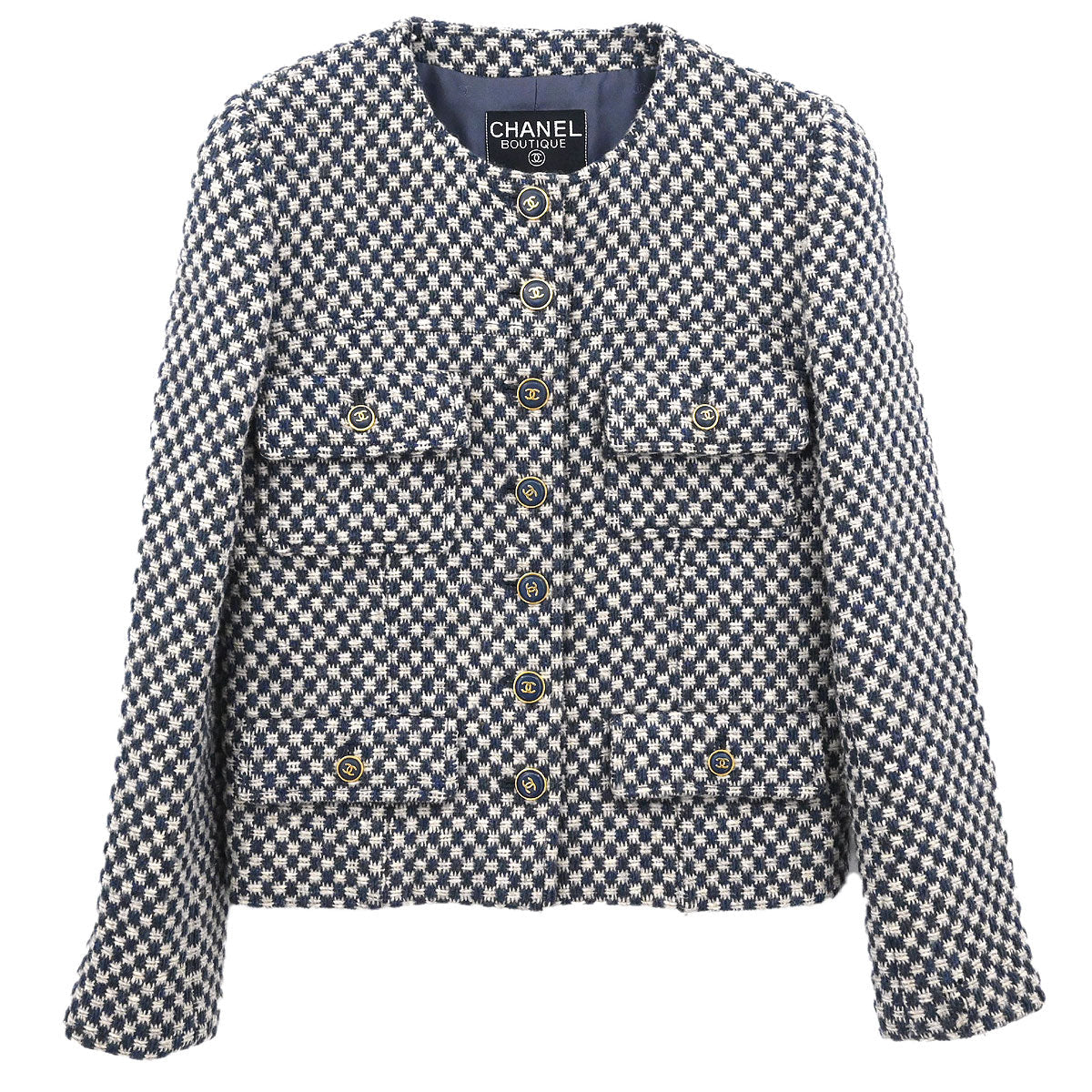 Chanel 1995 Single Breasted Collarless Jacket Navy #38