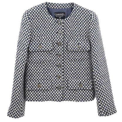 Chanel 1995 Single Breasted Collarless Jacket Navy #38