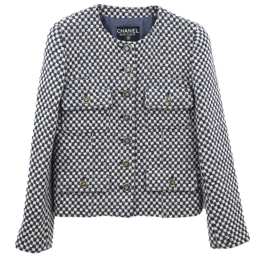 Chanel 1995 Single Breasted Collarless Jacket Navy #38