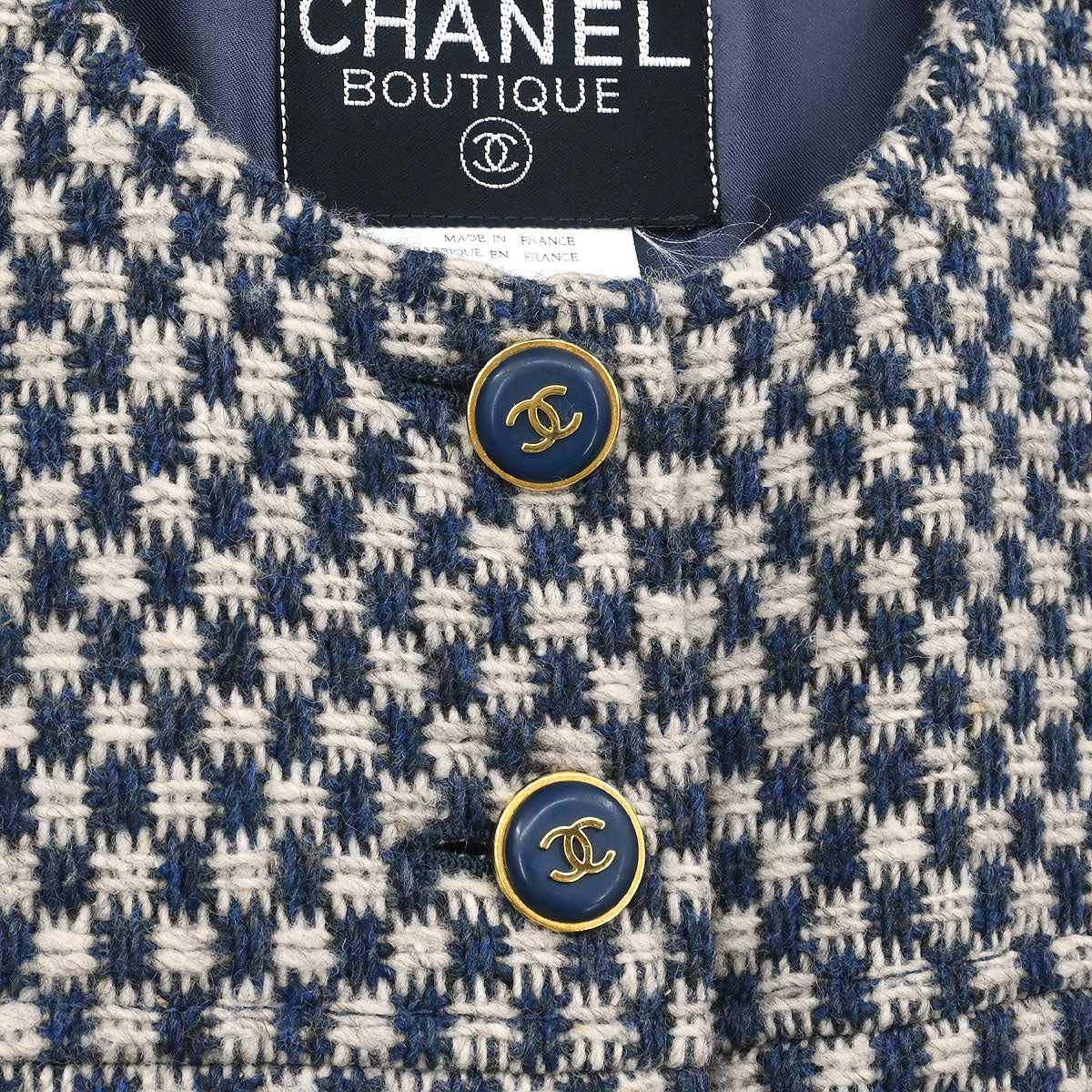 Chanel 1995 Single Breasted Collarless Jacket Navy #38