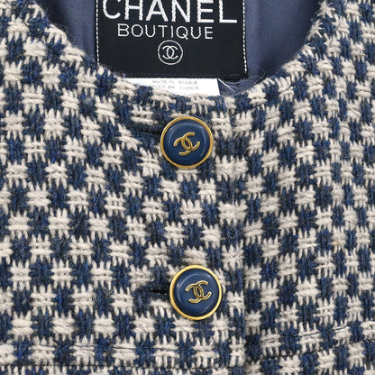 Chanel 1995 Single Breasted Collarless Jacket Navy #38
