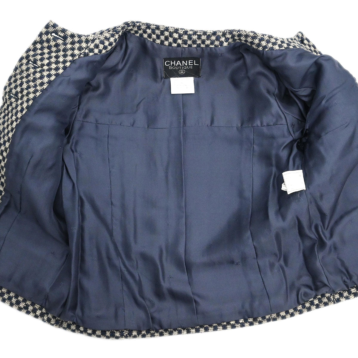 Chanel 1995 Single Breasted Collarless Jacket Navy #38
