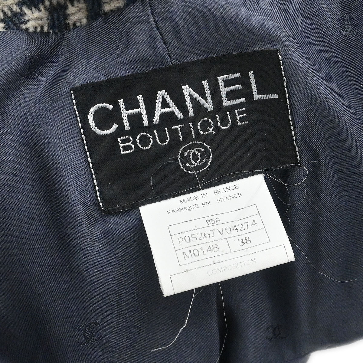 Chanel 1995 Single Breasted Collarless Jacket Navy #38