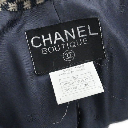 Chanel 1995 Single Breasted Collarless Jacket Navy #38