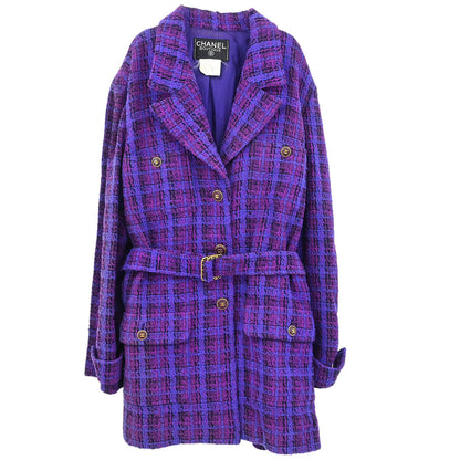 Chanel 1995 Single Breasted Jacket Coat Tweed Purple #40