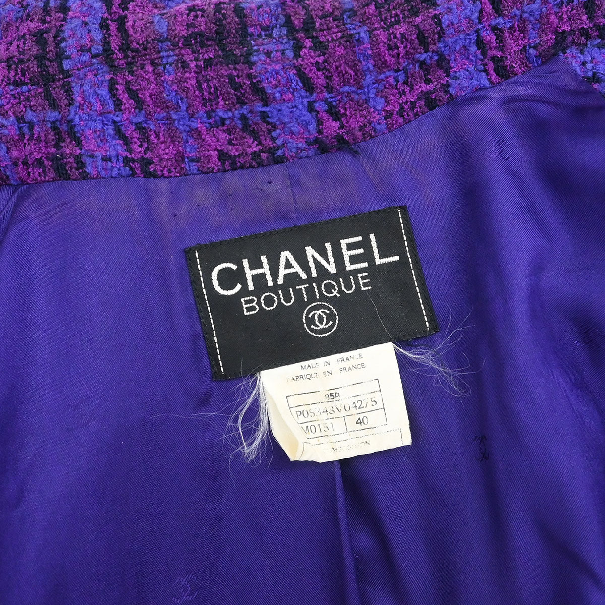 Chanel 1995 Single Breasted Jacket Coat Tweed Purple #40