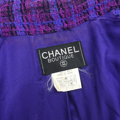Chanel 1995 Single Breasted Jacket Coat Tweed Purple #40