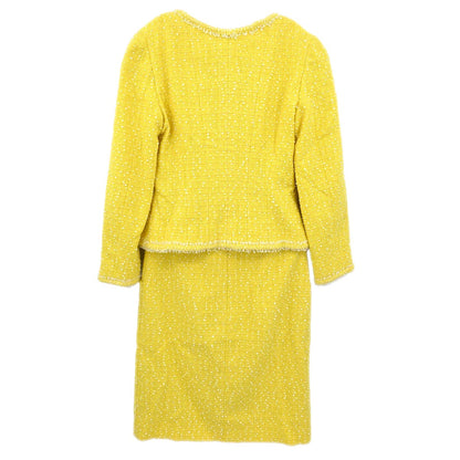 Chanel 1997 Setup Suit Jacket Skirt Tweed Yellow #36