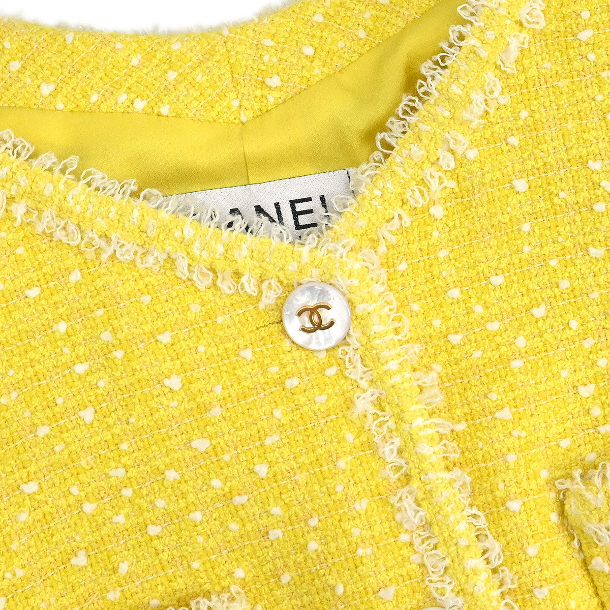Chanel 1997 Setup Suit Jacket Skirt Tweed Yellow #36