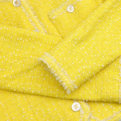 Chanel 1997 Setup Suit Jacket Skirt Tweed Yellow #36