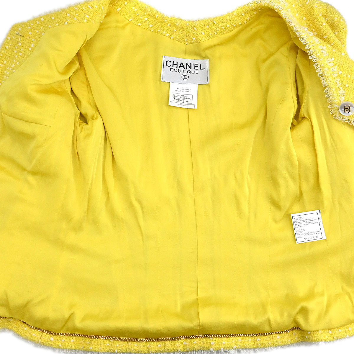 Chanel 1997 Setup Suit Jacket Skirt Tweed Yellow #36