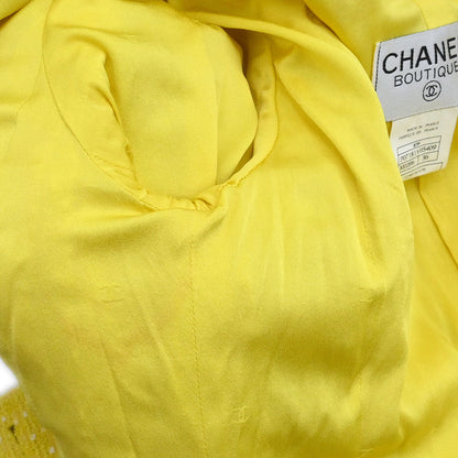 Chanel 1997 Setup Suit Jacket Skirt Tweed Yellow #36